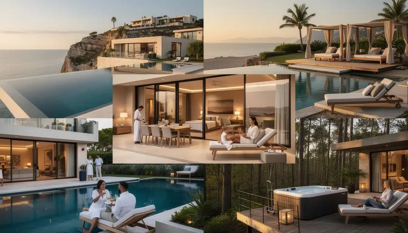 An illustrated diagram showing the key benefits of curated global villas affluent traveler preferences strategies
