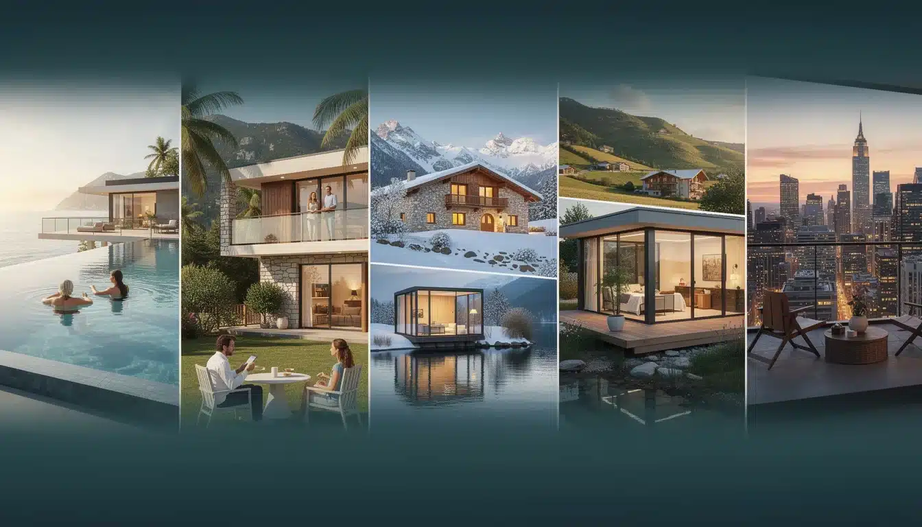 An illustrated diagram showing the key benefits of diversified international vacation home portfolio strategies