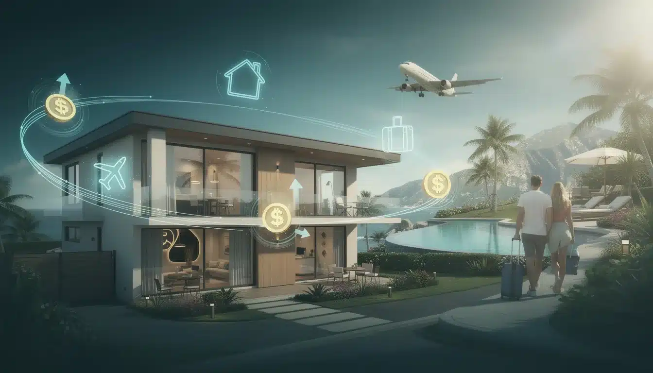 An illustrated diagram showing the key benefits of leveraging vacation home equity travel strategies