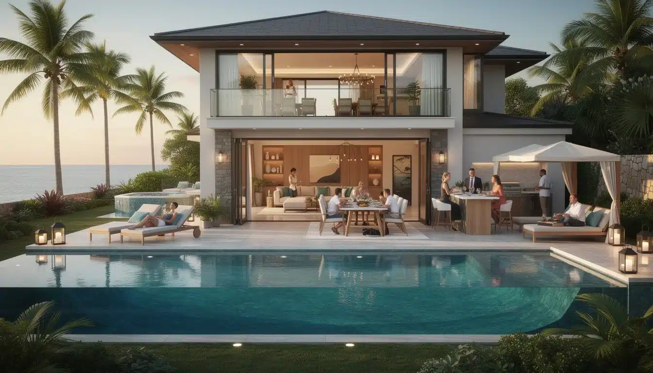 An illustrated diagram showing the key benefits of maximizing rental income from luxury vacation properties strategies