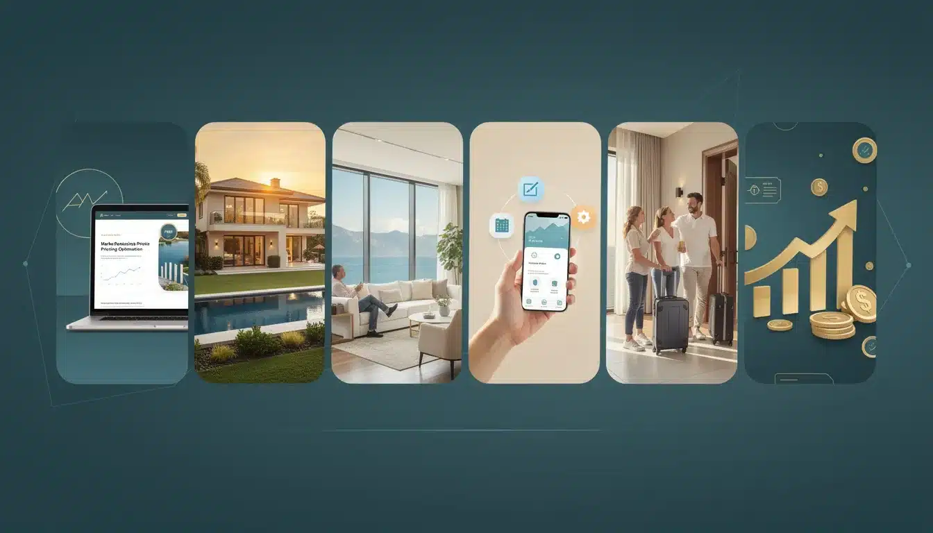 A step-by-step visual process guide demonstrating how maximizing rental income from luxury vacation properties works