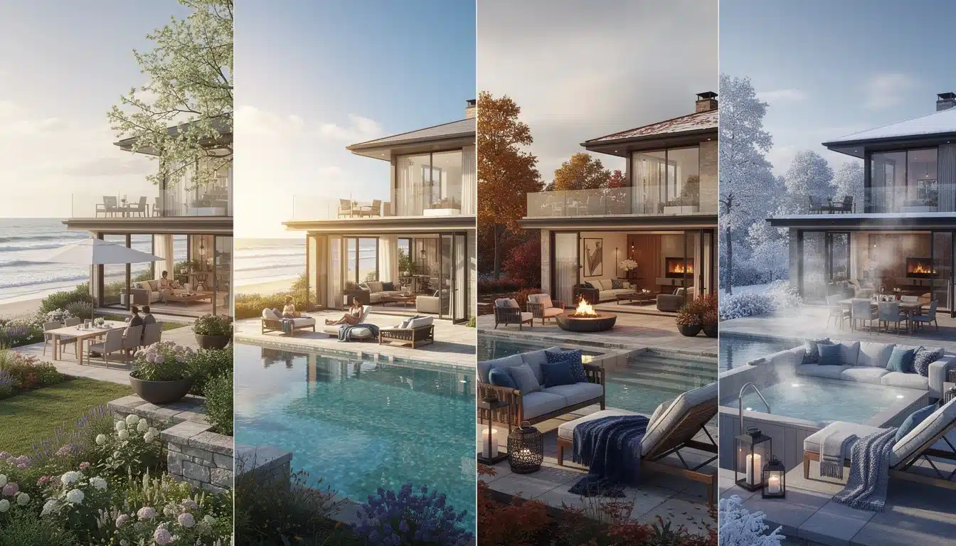 An illustrated diagram showing the key benefits of seasonal value changes luxury vacation properties strategies