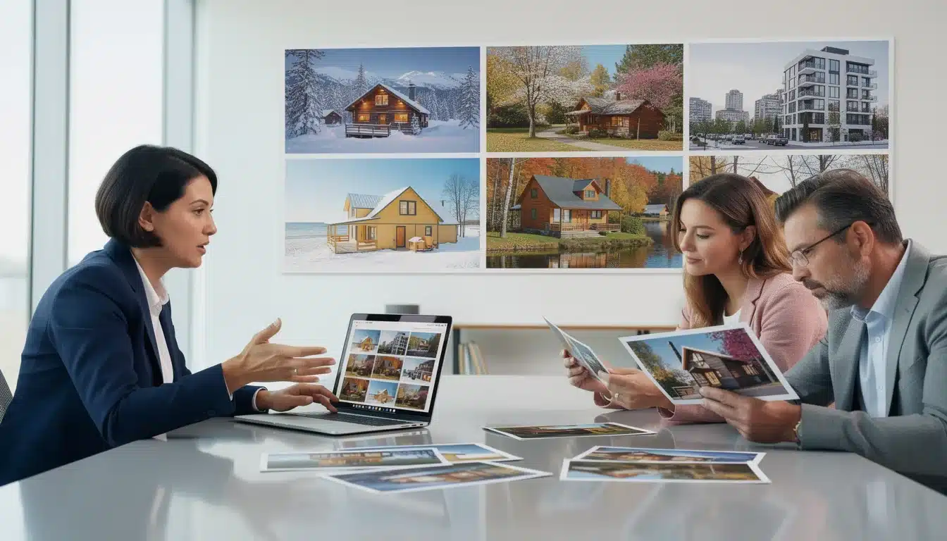 An illustrated diagram showing the key benefits of selecting vacation homes for year-round rental strategies