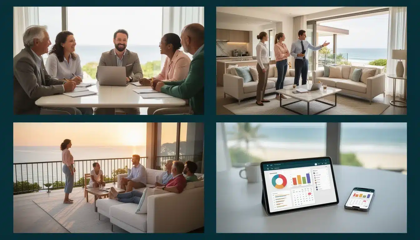 A step-by-step visual process guide demonstrating how shared ownership vacation home rental case study works