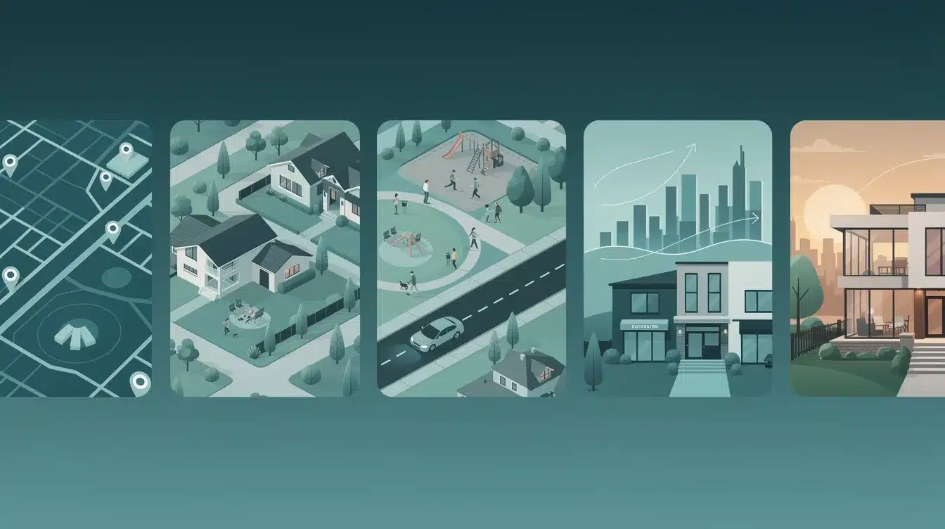 A step-by-step visual process guide demonstrating how evaluating neighborhood dynamics luxury homes works