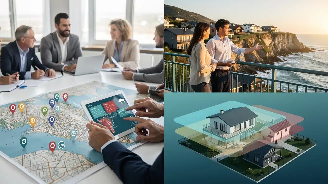 A step-by-step visual process guide demonstrating how location-specific risks shared vacation investments works
