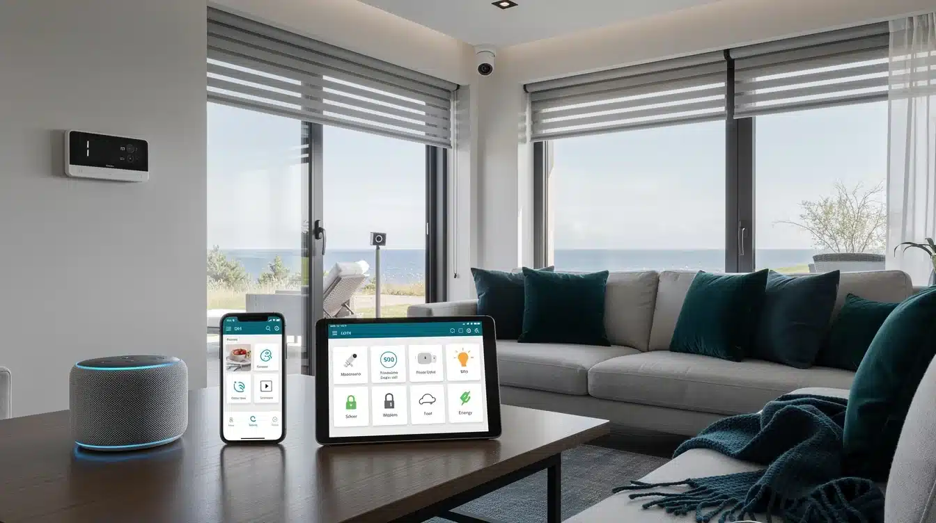 An illustrated diagram showing the key benefits of technology tools for remote vacation home management strategies