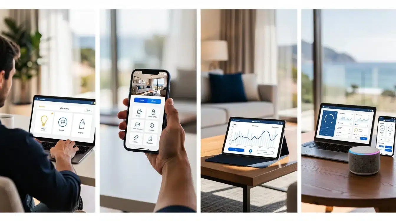 A step-by-step visual process guide demonstrating how technology tools for remote vacation home management works