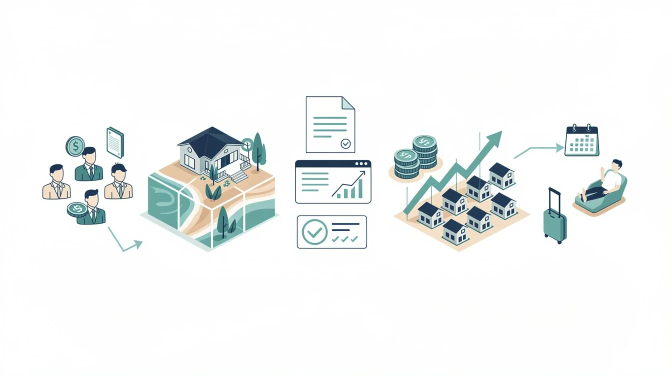 A step-by-step visual process guide demonstrating how financial outcomes fractional ownership villas works