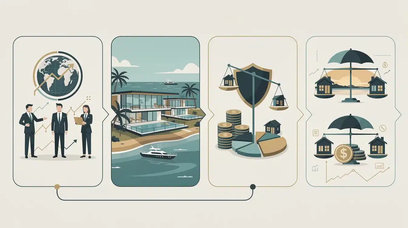 A step-by-step visual process guide demonstrating how ultra-luxury vacation homes market hedge works