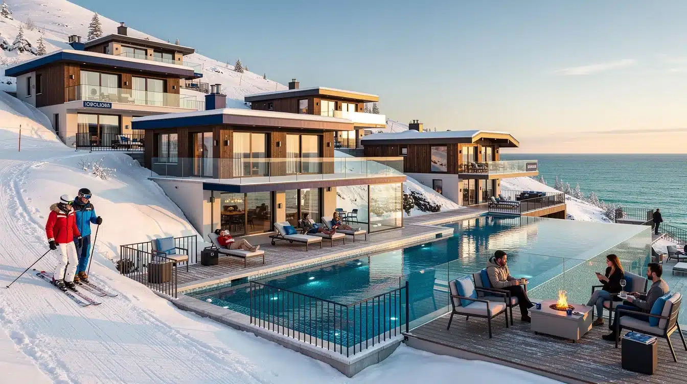 An illustrated diagram showing the key benefits of diversified ski coastal villa vacation portfolio strategies