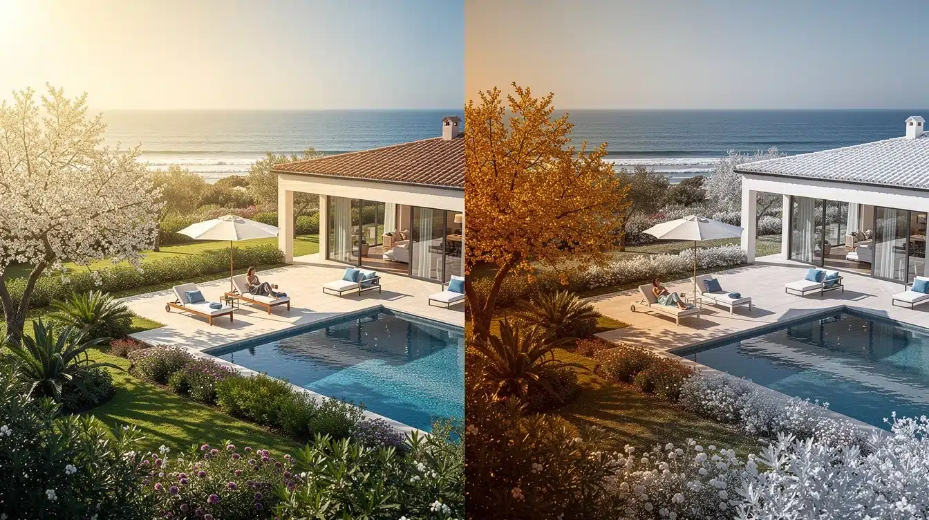 An illustrated diagram showing the key benefits of seasonal timing luxury villa investments strategies