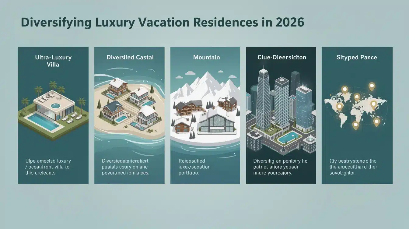 A step-by-step visual process guide demonstrating how diversifying luxury vacation residences 2026 works