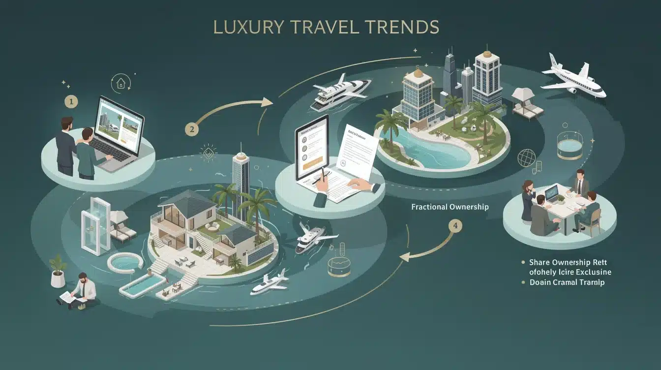 A step-by-step visual process guide demonstrating how 2026 luxury travel trends fractional ownership works