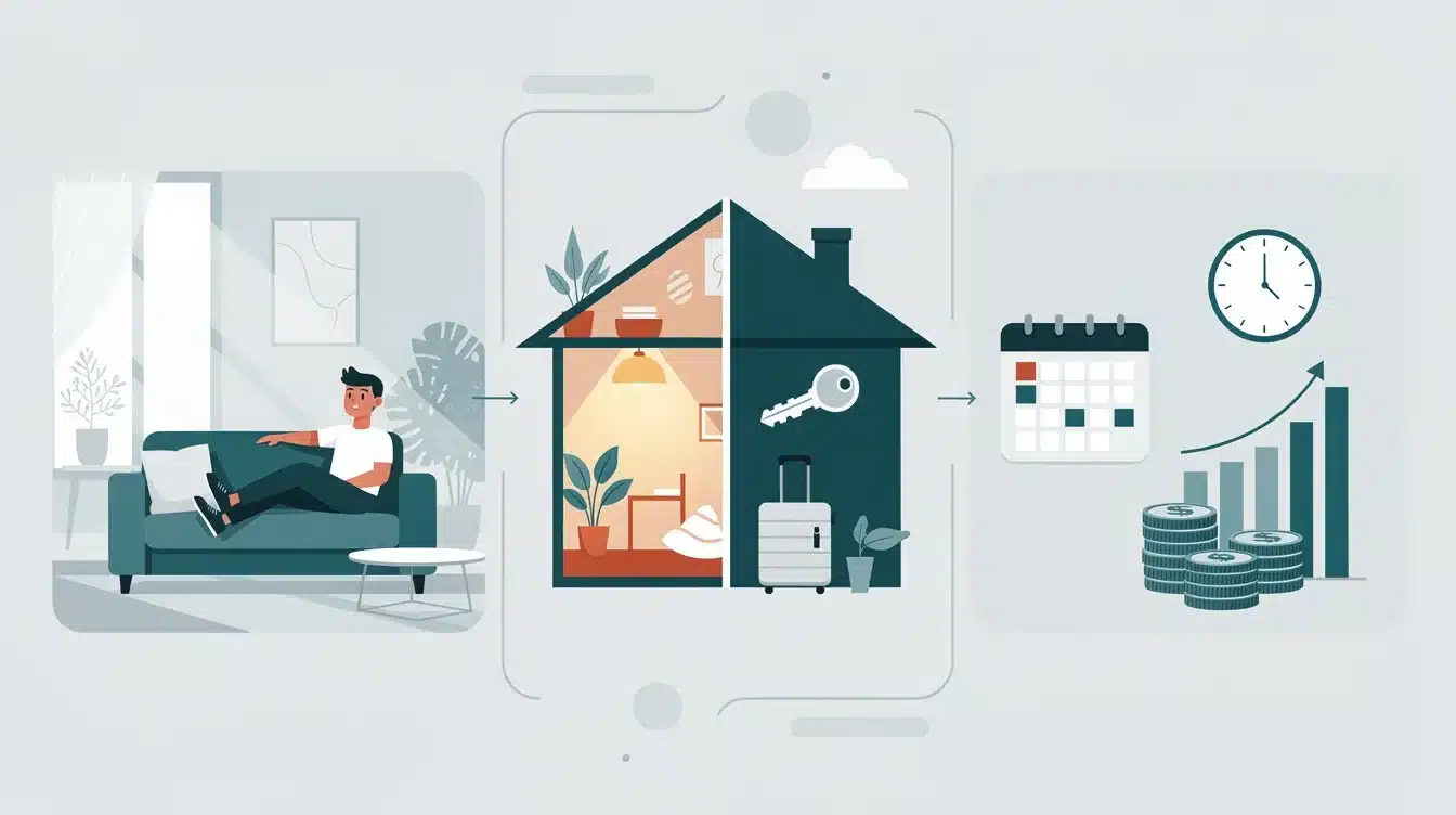 A step-by-step visual process guide demonstrating how balancing personal use and rental income works